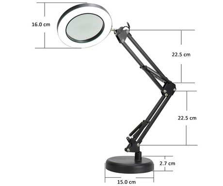 PLATINET PDLD11 MAGNIFY namizna / pisalna LED svetilka, do 500 lumnov, nastavljiva svetlost / barvna temperatura / naklon, 3x povečevalna leča, aluminij, +adapter, 48x16x15cm, črna