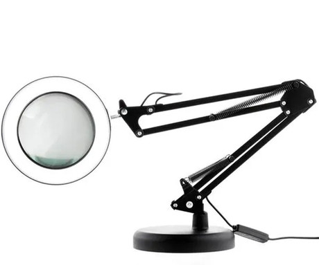 PLATINET PDLD11 MAGNIFY namizna / pisalna LED svetilka, do 500 lumnov, nastavljiva svetlost / barvna temperatura / naklon, 3x povečevalna leča, aluminij, +adapter, 48x16x15cm, črna