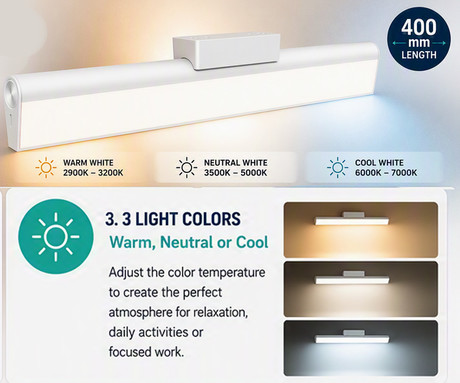 PLATINET PLL003 STICKY stenska / stropna LED svetilka, 170 lumnov, senzor gibanja, magnetno pritrjevanje, 2400mAh polnilna baterija, 7000-2900K barvna temperatura, USB Type-C, 40x6.4x3.4cm, bela