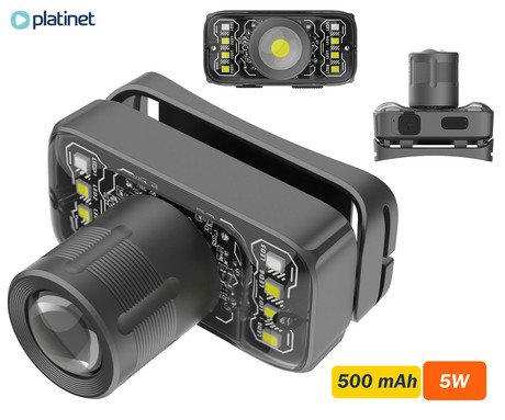 PLATINET PHL2922 naglavna LED svetilka, 5W moč, 55 lumnov, 500mAh polnilna baterija, nastavljiva svetlost, ZOOM funkcija, 5 načinov delovanja, upravljanje z gumbi, +naglavni trak, USB Type-C, črna
