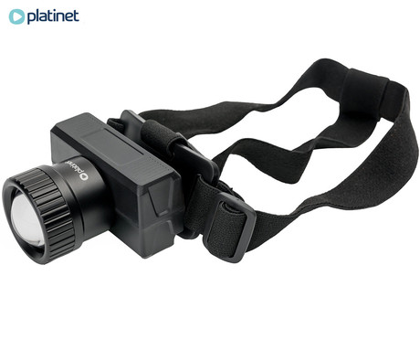PLATINET PHLP51 naglavna LED svetilka, 10W moč, 1000 lumnov, 3000mAh polnilna baterija, nastavljiva svetlost, ZOOM funkcija, IPX4 vodoodpornost, upravljanje z gumbi / kretnjami, +naglavni trak, črna
