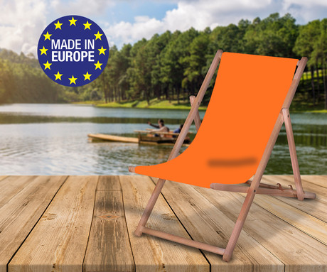 PLATINET PSW leseni ležalnik, MADE in EU, 3 stopnje nastavitve, zložljiva oblika, ultra lahka teža, zaščita pred nenamernim zlaganjem, bukov les, UV & vodoodporna tkanina, oranžen
