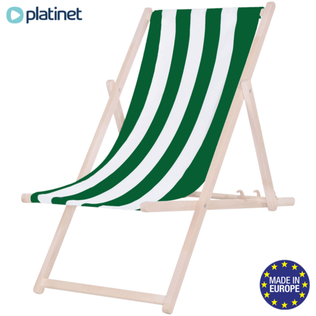 PLATINET PSW leseni ležalnik, MADE in EU, 3 stopnje nastavitve, zložljiva oblika, ultra lahka teža, zaščita pred nenamernim zlaganjem, bukov les, UV & vodoodporna tkanina, zeleno-bel