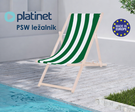 PLATINET PSW leseni ležalnik, MADE in EU, 3 stopnje nastavitve, zložljiva oblika, ultra lahka teža, zaščita pred nenamernim zlaganjem, bukov les, UV & vodoodporna tkanina, zeleno-bel
