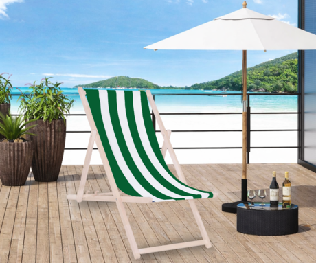 PLATINET PSW leseni ležalnik, MADE in EU, 3 stopnje nastavitve, zložljiva oblika, ultra lahka teža, zaščita pred nenamernim zlaganjem, bukov les, UV & vodoodporna tkanina, zeleno-bel