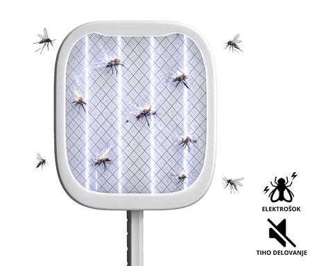 PLATINET PRMB3875 2v1 električni lopar proti mrčesu / insektom, 5W moč, zložljiva zasnova, polnilna baterija, visoka učinkovitost, trpežna izdelava, tiho delovanje, USB Type-C, bel