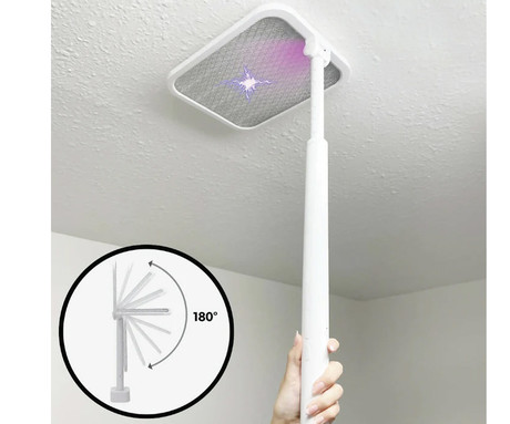 PLATINET PRMB3875 2v1 električni lopar proti mrčesu / insektom, 5W moč, zložljiva zasnova, polnilna baterija, visoka učinkovitost, trpežna izdelava, tiho delovanje, USB Type-C, bel