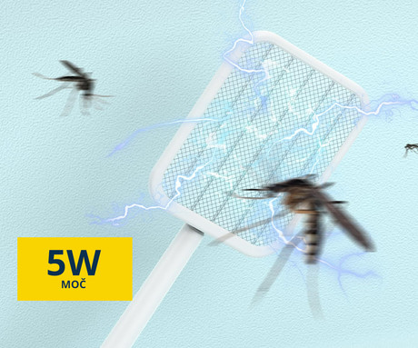 PLATINET PRMB3875 2v1 električni lopar proti mrčesu / insektom, 5W moč, zložljiva zasnova, polnilna baterija, visoka učinkovitost, trpežna izdelava, tiho delovanje, USB Type-C, bel