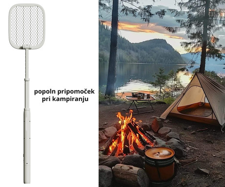 PLATINET PRMB3875 2v1 električni lopar proti mrčesu / insektom, 5W moč, zložljiva zasnova, polnilna baterija, visoka učinkovitost, trpežna izdelava, tiho delovanje, USB Type-C, bel