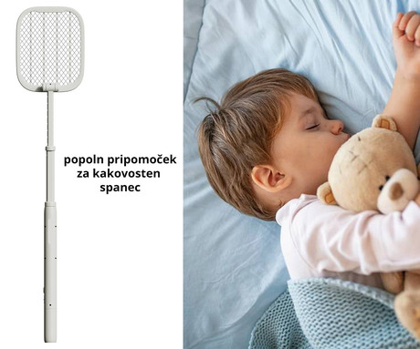 PLATINET PRMB3875 2v1 električni lopar proti mrčesu / insektom, 5W moč, zložljiva zasnova, polnilna baterija, visoka učinkovitost, trpežna izdelava, tiho delovanje, USB Type-C, bel