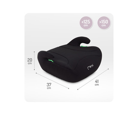 MoMi LIKO otroški avtosedež / booster, i-SIZE, univerzalni, EPA penasto mehko oblazinjenje, HDPE trpežna plastika, ergonomski ročaji, pralna tkanina, za otroke 125-150cm, 39x43x20cm, črn