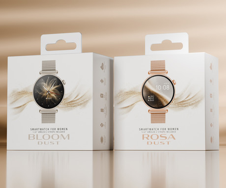 FOREVER BLOOMDUST SB-380 pametna ura, 1.32" AMOLED zaslon, 2 paščka, BT 5.3, Android + iOS, baterija, aplikacija, spremljanje zdravja / spanca / aktivnosti, AGC 6H steklo, IP68, zlata (Champagne Gold)