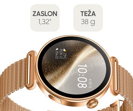 FOREVER ROSADUST SB-380 pametna ura, 1.32" AMOLED zaslon, 2 paščka, BT 5.3, Android + iOS, baterija, aplikacija, spremljanje zdravja / spanca / aktivnosti, AGC 6H steklo, IP68, roza zlata (Rose Gold)