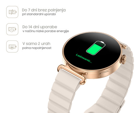 FOREVER ROSADUST SB-380 pametna ura, 1.32" AMOLED zaslon, 2 paščka, BT 5.3, Android + iOS, baterija, aplikacija, spremljanje zdravja / spanca / aktivnosti, AGC 6H steklo, IP68, roza zlata (Rose Gold)