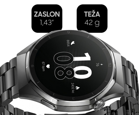FOREVER xBASE SW-720 pametna ura, 1.43" AMOLED zaslon, 2 paščka, BT 5.3, Android + iOS, baterija, aplikacija, spremljanje zdravja / spanca / aktivnosti, AGC 6H steklo, IP68, črna (Classic Black)