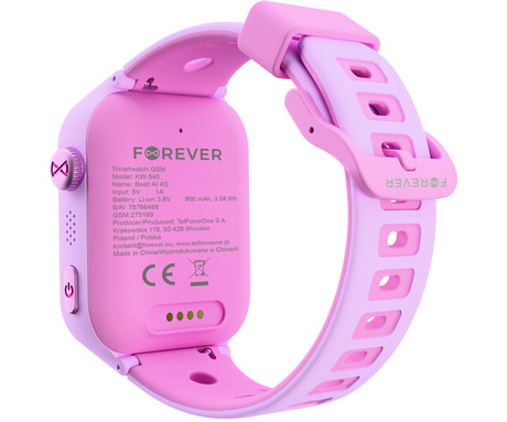 FOREVER BESTI KW-540 AI otroška pametna ura, 4G LTE, Android OS, 1.72" IPS zaslon, AI funkcije, GPS+WIFI+LBS lociranje, SMS / video / klici, SOS gumb, aplikacija, IP65, 2 paščka, roza (Blossom Pink)