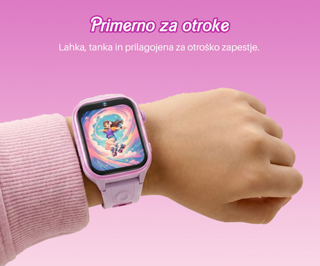 FOREVER BESTI KW-540 AI otroška pametna ura, 4G LTE, Android OS, 1.72" IPS zaslon, AI funkcije, GPS+WIFI+LBS lociranje, SMS / video / klici, SOS gumb, aplikacija, IP65, 2 paščka, roza (Blossom Pink)