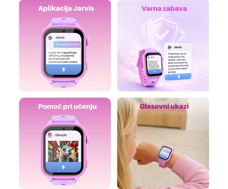 FOREVER BESTI KW-540 AI otroška pametna ura, 4G LTE, Android OS, 1.72" IPS zaslon, AI funkcije, GPS+WIFI+LBS lociranje, SMS / video / klici, SOS gumb, aplikacija, IP65, 2 paščka, roza (Blossom Pink)