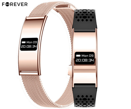 FOREVER ELEGANCE SB-B8 pametna zapestnica / ura, OLED zaslon, 2 paščka, BT 5.3, Android + iOS, baterija, aplikacija, spremljanje zdravja / spanca / aktivnosti / športa, IPX8, roza zlata (Rose Gold)