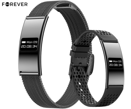 FOREVER ELEGANCE SB-B8 pametna zapestnica / ura, OLED zaslon, 2 paščka, BT 5.3, Android + iOS, baterija, aplikacija, spremljanje zdravja / spanca / aktivnosti / športa, IPX8, črna (Carbon Black)