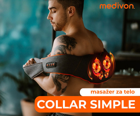 MEDIVON COLLAR SIMPLE masažna naprava za telo, profesionalna, 3D SHIATSU masaža, 2 načina, sproščanje / raztezanje / regeneracija, polnilna baterija, funkcija gretja, časovnik, gumbi, ročaji, USB-C