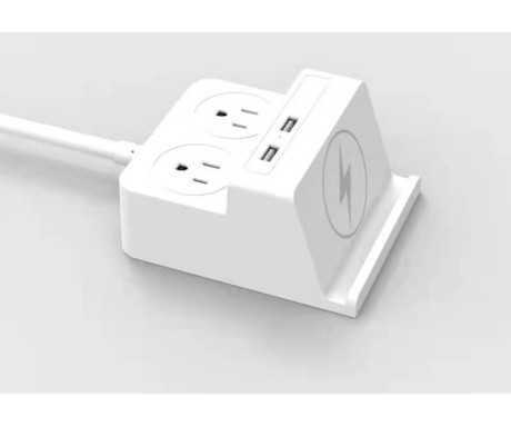 WELL EXTS-2S2M-USBC3W električni podaljšek s prenapetostno zaščito, 2x SCHUKO, 2x USB Type-A, 1x USB Type-C, 10W brezžični polnilec, 220-250V 16A, 2m kabel, IP20 odpornost, bel