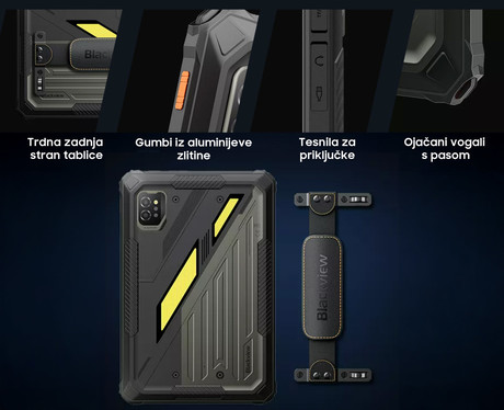 Blackview ACTIVE 7 robusten tablični računalnik, 11", 3v1 AI, 4G LTE, 8GB+128GB, IPS FHD+, Android, 10000mAh, WIFI 5, Bluetooth, Dual SIM, GPS, NFC, stereo zvočniki, +dodatki, črn