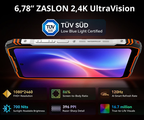 Blackview XPLORE X1 robustni pametni telefon, 6.78", 5G VoLTE, 12GB+256GB, 2.4K FHD+ IPS, 120Hz, Android, 3v1 AI, 10000mAh, WIFI 6, BT 5.2, Dual SIM, GPS, NFC, 2" zadnji zaslon, črn