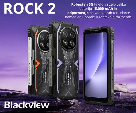 Blackview ROCK 2 robustni pametni telefon, 6.67", 5G, 12GB+256GB, HD+ IPS, 120Hz, Android, 3v1 AI, 15000mAh, WIFI 5, BT 5.0, Dual SIM, GPS, NFC, IP68 & IP69K & MIL-STD-810H, črn