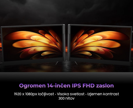 Blackview DCM6 dvojni zaslon / monitor za prenosnik, 35cm (14"), Full HD, 60Hz, IPS, 300nit, 100% sRGB, HDMI / USB-C, univerzalna združljivost, 180° nastavljiv kot, Quick-Fit montaža, Low Blue Light