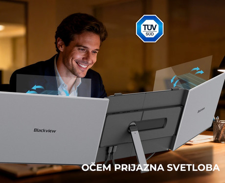 Blackview DCM6 dvojni zaslon / monitor za prenosnik, 35cm (14"), Full HD, 60Hz, IPS, 300nit, 100% sRGB, HDMI / USB-C, univerzalna združljivost, 180° nastavljiv kot, Quick-Fit montaža, Low Blue Light