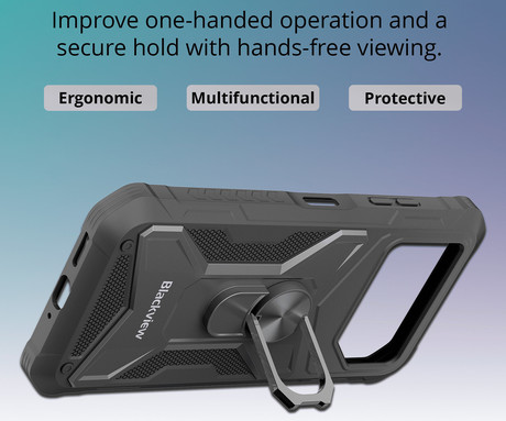 Blackview FORT 100 zaščitni ovitek / etui, za model FORT 100, 360° RING kovinsko stojalo, ergonomska oblika, trpežna izdelava, črn (Cosmic Black)