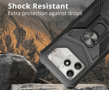 Blackview FORT 100 zaščitni ovitek / etui, za model FORT 100, 360° RING kovinsko stojalo, ergonomska oblika, trpežna izdelava, črn (Cosmic Black)