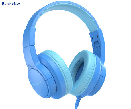 Blackview FITBUDS K1 otroške naglavne slušalke, nastavljive, zložljive, multifunkcijski gumb, klicanje, mikrofon, 2 načina BOOSTED/SAFE, 3.5mm jack, +adapter USB Type-C, modre (Bubble Blue)