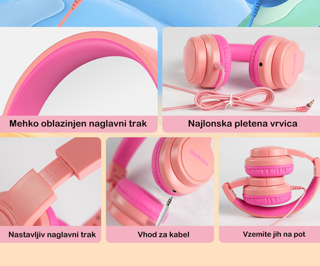 Blackview FITBUDS K1 otroške naglavne slušalke, nastavljive, zložljive, multifunkcijski gumb, klicanje, mikrofon, 2 načina BOOSTED/SAFE, 3.5mm jack, +adapter USB Type-C, modre (Bubble Blue)