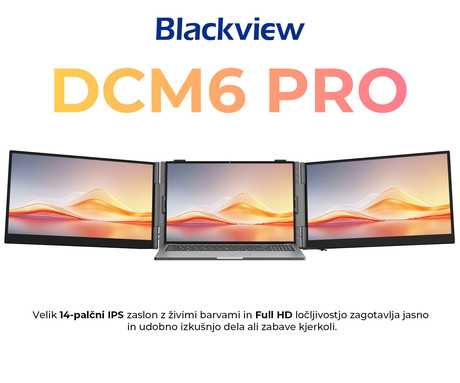 Blackview DCM6 PRO dvojni zaslon / monitor za prenosnik, 35cm (14"), Full HD, 60Hz, IPS, 300nit, 100% sRGB, 2x USB-C, univerzalna združljivost, 180° nastavljiv kot, Quick-Fit montaža, Low Blue Light