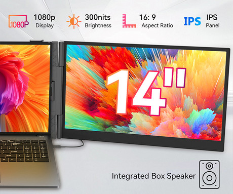 Blackview DCM6 PRO dvojni zaslon / monitor za prenosnik, 35cm (14"), Full HD, 60Hz, IPS, 300nit, 100% sRGB, 2x USB-C, univerzalna združljivost, 180° nastavljiv kot, Quick-Fit montaža, Low Blue Light