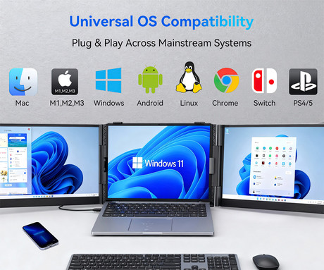 Blackview DCM6 PRO dvojni zaslon / monitor za prenosnik, 35cm (14"), Full HD, 60Hz, IPS, 300nit, 100% sRGB, 2x USB-C, univerzalna združljivost, 180° nastavljiv kot, Quick-Fit montaža, Low Blue Light