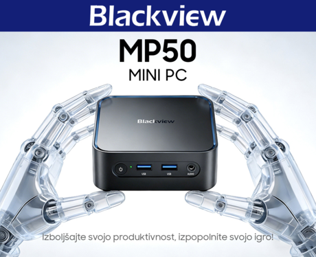 Blackview MP50 namizni mini računalnik, Windows 11 PRO, AMD Ryzen 5 3500U, AMD Radeon Graphics, 16GB RAM, 512GB SSD, WIFI 5, Bluetooth, Ethernet, 4x USB-A, 1x HDMI, 1x DP, minijack, +dodatki, črn