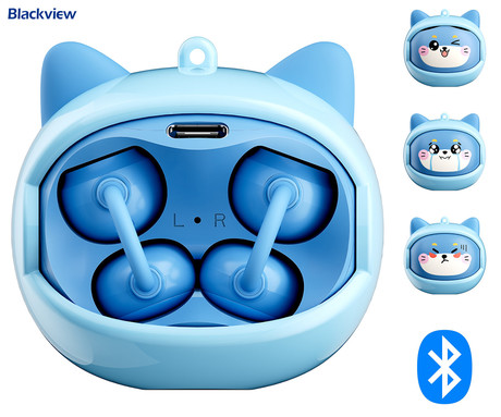 Blackview AIRBUDS K1 brezžične ušesne slušalke, otroške, Bluetooth 6.0, Ear-Clip namestitev, klicanje, mikrofon, polnilna postaja, do 22 ur, IPX4 vodoopornost, USB Type-C, modre (Cheeky Blue)
