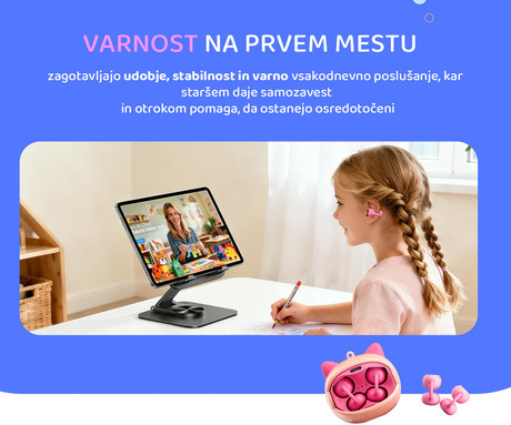 Blackview AIRBUDS K1 brezžične ušesne slušalke, otroške, Bluetooth 6.0, Ear-Clip namestitev, klicanje, mikrofon, polnilna postaja, do 22 ur, IPX4 vodoopornost, USB Type-C, modre (Cheeky Blue)