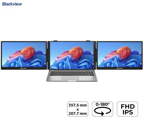 Blackview DCM5 dvojni zaslon / monitor za prenosnik, 35cm (14"), Full HD, 60Hz, IPS, 300nit, 3x USB Type-C, univerzalna združljivost, 180° nastavljiv kot, Quick-Fit montaža, Low Blue Light, zvočnik