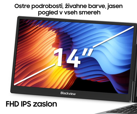Blackview DCM5 dvojni zaslon / monitor za prenosnik, 35cm (14"), Full HD, 60Hz, IPS, 300nit, 3x USB Type-C, univerzalna združljivost, 180° nastavljiv kot, Quick-Fit montaža, Low Blue Light, zvočnik
