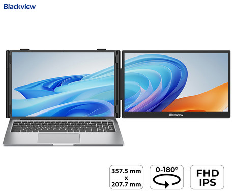 Blackview SCM5 zaslon / monitor za prenosnik, 35cm (14"), Full HD, 60Hz, IPS, 300nit, 3x USB Type-C, univerzalna združljivost, 180° nastavljiv kot, Quick-Fit montaža, Low Blue Light, zvočnik, črn