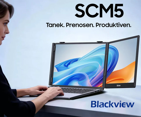 Blackview SCM5 zaslon / monitor za prenosnik, 35cm (14"), Full HD, 60Hz, IPS, 300nit, 3x USB Type-C, univerzalna združljivost, 180° nastavljiv kot, Quick-Fit montaža, Low Blue Light, zvočnik, črn