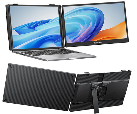 Blackview SCM5 zaslon / monitor za prenosnik, 35cm (14"), Full HD, 60Hz, IPS, 300nit, 3x USB Type-C, univerzalna združljivost, 180° nastavljiv kot, Quick-Fit montaža, Low Blue Light, zvočnik, črn