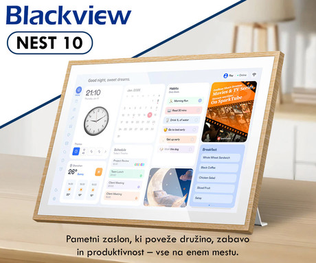 BLACKVIEW NEST 10 pametni foto okvir / koledar / HUB, 25.6cm (10.1"), HD+ IPS zaslon na dotik, Android OS, WIFI 6, 2GB RAM, 32GB ROM, razširljiv spomin, zvočnik, stojalo, rjav (Natural Wood)