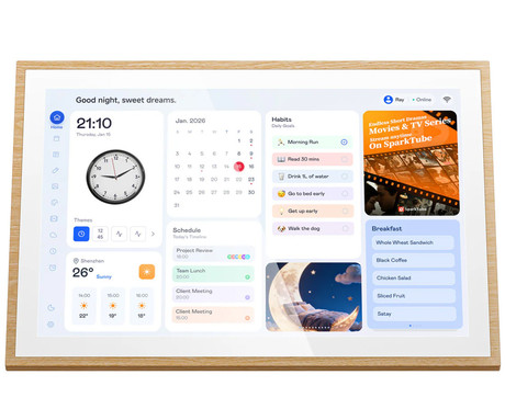 BLACKVIEW NEST 10 pametni foto okvir / koledar / HUB, 25.6cm (10.1"), HD+ IPS zaslon na dotik, Android OS, WIFI 6, 2GB RAM, 32GB ROM, razširljiv spomin, zvočnik, stojalo, rjav (Natural Wood)