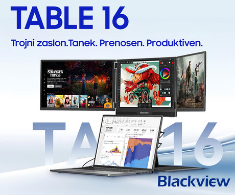 Blackview TABLE 16 trojni prenosni zaslon / monitor, 39cm (15.3"), FHD+, 60Hz, IPS, 300nit, 100% sRGB, 2x USB-C, 1x mini HDMI, univerzalna združljivost, nastavljiv kot, Quick-Fit montaža, LowBlueLight