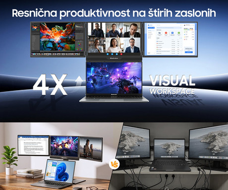 Blackview TABLE 16 trojni prenosni zaslon / monitor, 39cm (15.3"), FHD+, 60Hz, IPS, 300nit, 100% sRGB, 2x USB-C, 1x mini HDMI, univerzalna združljivost, nastavljiv kot, Quick-Fit montaža, LowBlueLight